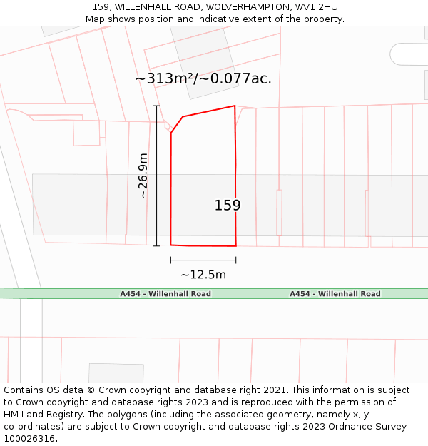 159, WILLENHALL ROAD, WOLVERHAMPTON, WV1 2HU: Plot and title map