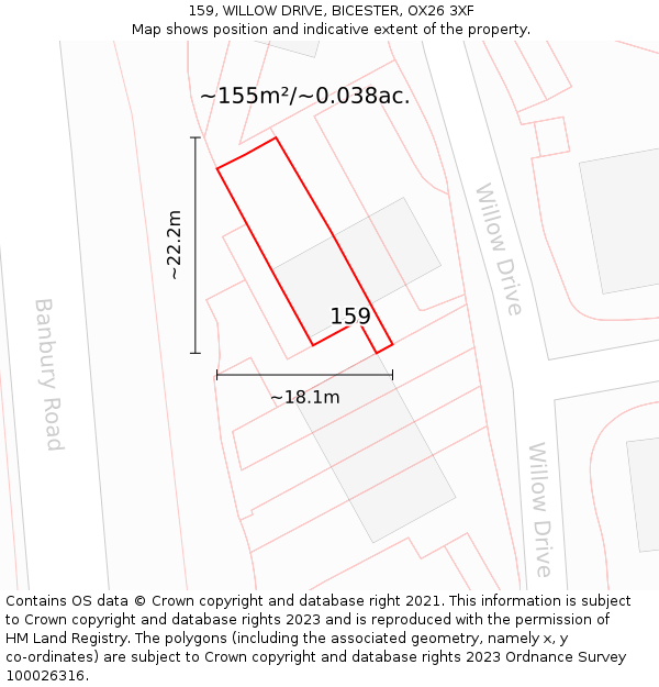 159, WILLOW DRIVE, BICESTER, OX26 3XF: Plot and title map