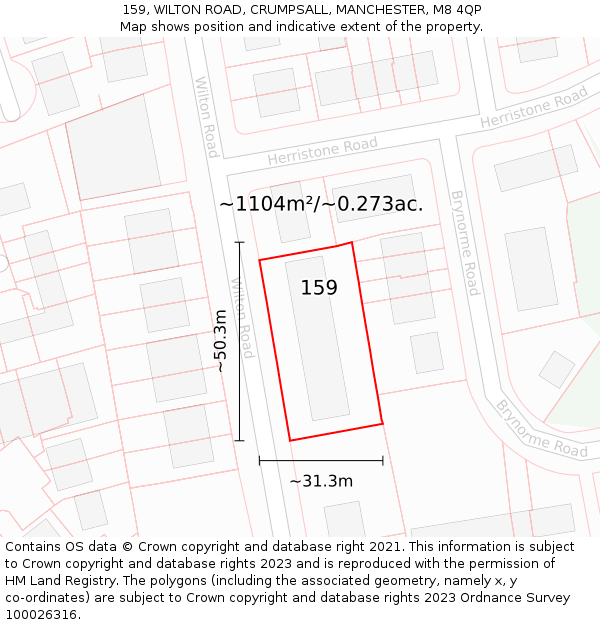 159, WILTON ROAD, CRUMPSALL, MANCHESTER, M8 4QP: Plot and title map