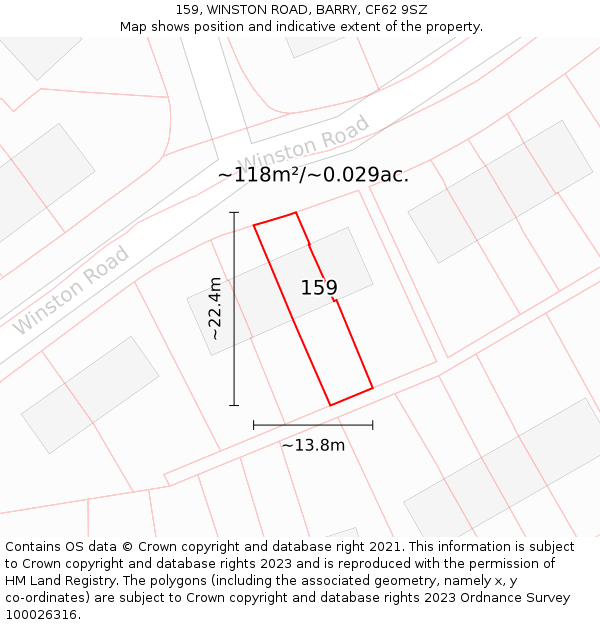 159, WINSTON ROAD, BARRY, CF62 9SZ: Plot and title map