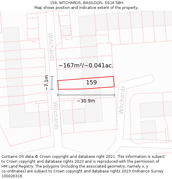 159, WITCHARDS, BASILDON, SS16 5BH: Plot and title map