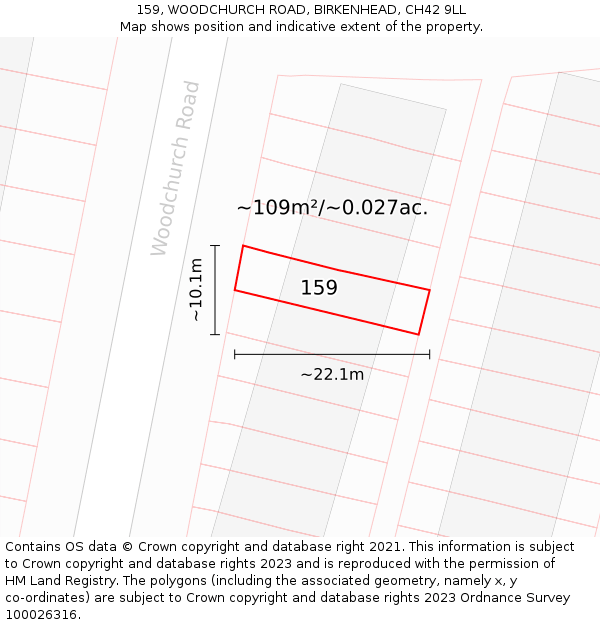 159, WOODCHURCH ROAD, BIRKENHEAD, CH42 9LL: Plot and title map