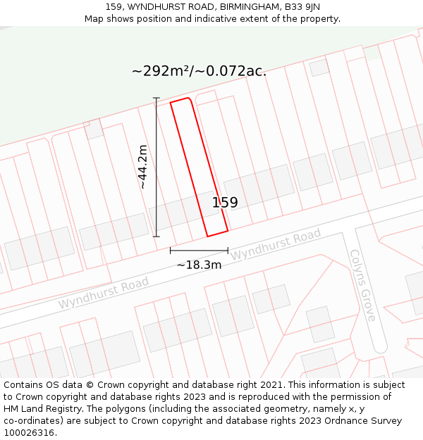 159, WYNDHURST ROAD, BIRMINGHAM, B33 9JN: Plot and title map