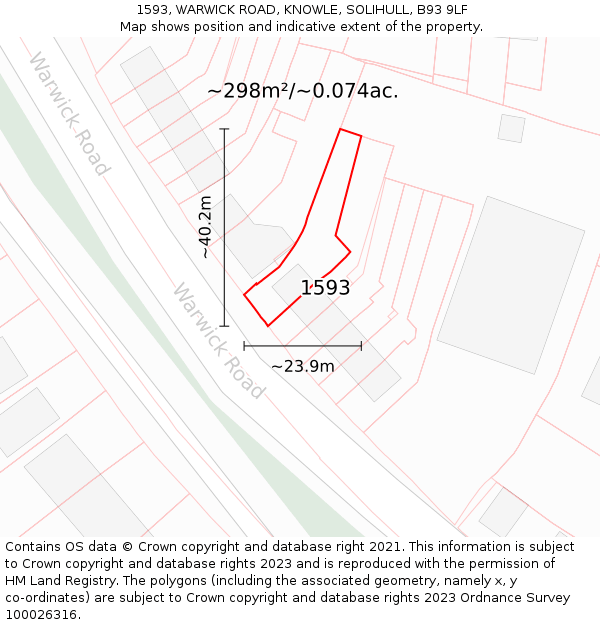 1593, WARWICK ROAD, KNOWLE, SOLIHULL, B93 9LF: Plot and title map