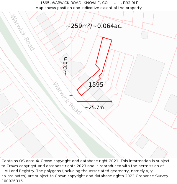 1595, WARWICK ROAD, KNOWLE, SOLIHULL, B93 9LF: Plot and title map