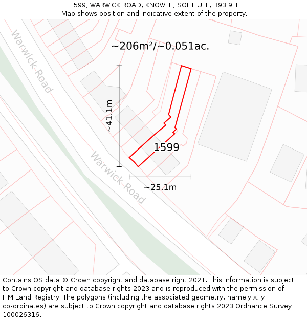 1599, WARWICK ROAD, KNOWLE, SOLIHULL, B93 9LF: Plot and title map