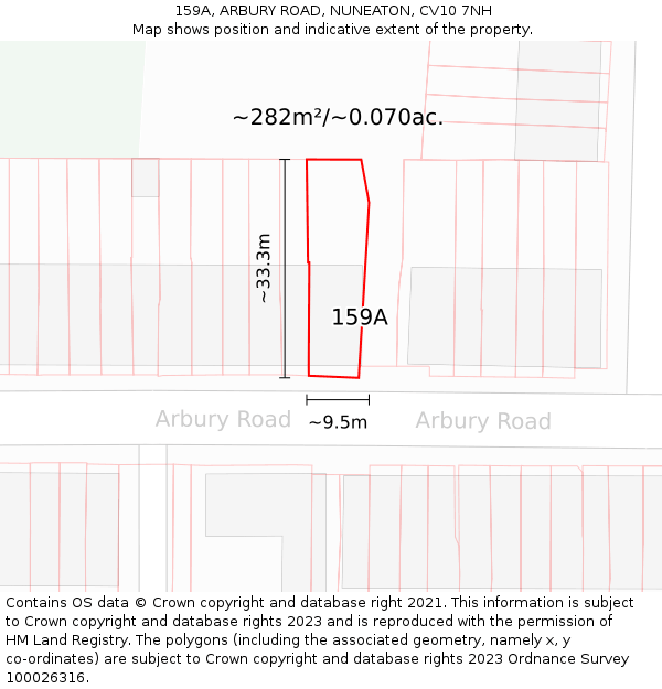 159A, ARBURY ROAD, NUNEATON, CV10 7NH: Plot and title map