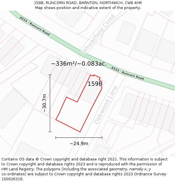 159B, RUNCORN ROAD, BARNTON, NORTHWICH, CW8 4HR: Plot and title map