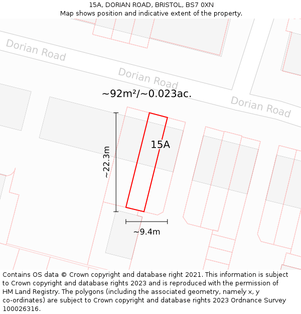15A, DORIAN ROAD, BRISTOL, BS7 0XN: Plot and title map