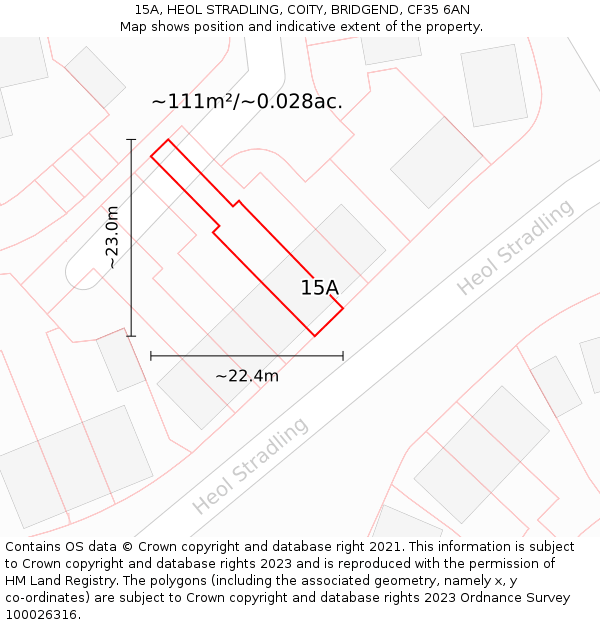 15A, HEOL STRADLING, COITY, BRIDGEND, CF35 6AN: Plot and title map