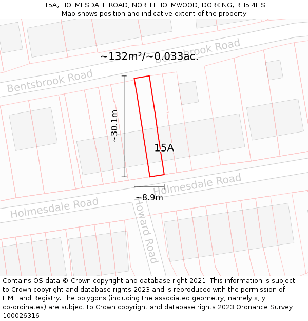 15A, HOLMESDALE ROAD, NORTH HOLMWOOD, DORKING, RH5 4HS: Plot and title map