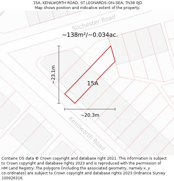 15A, KENILWORTH ROAD, ST LEONARDS-ON-SEA, TN38 0JD: Plot and title map