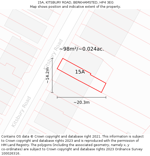 15A, KITSBURY ROAD, BERKHAMSTED, HP4 3EG: Plot and title map