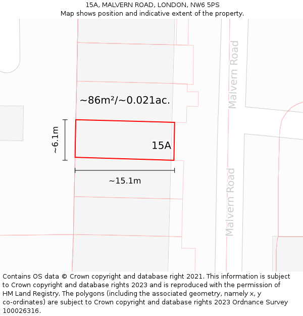 15A, MALVERN ROAD, LONDON, NW6 5PS: Plot and title map