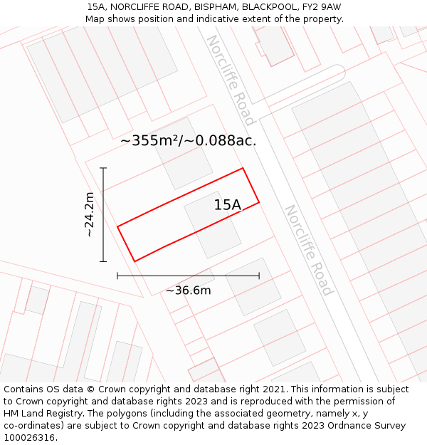 15A, NORCLIFFE ROAD, BISPHAM, BLACKPOOL, FY2 9AW: Plot and title map
