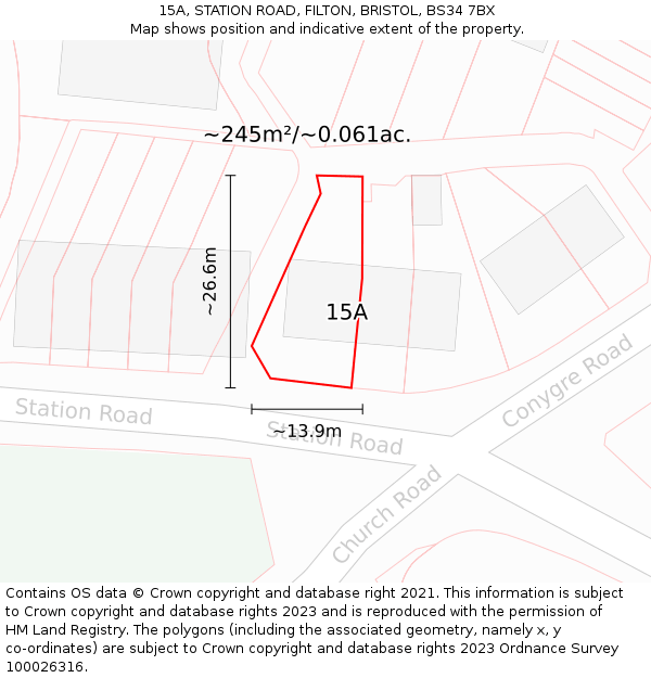 15A, STATION ROAD, FILTON, BRISTOL, BS34 7BX: Plot and title map