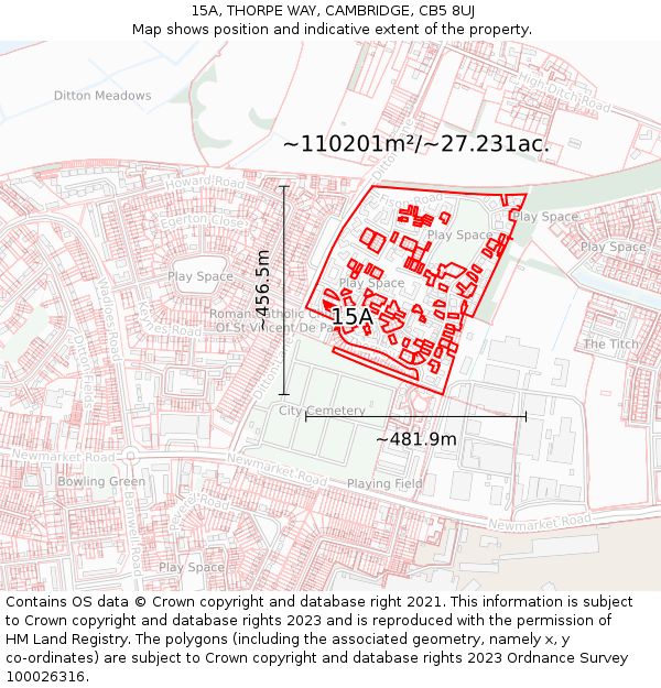 15A, THORPE WAY, CAMBRIDGE, CB5 8UJ: Plot and title map