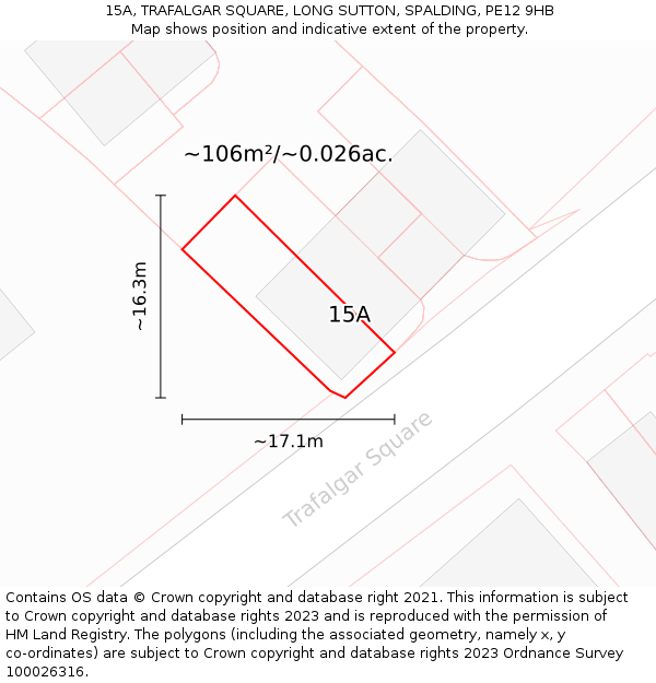 15A, TRAFALGAR SQUARE, LONG SUTTON, SPALDING, PE12 9HB: Plot and title map