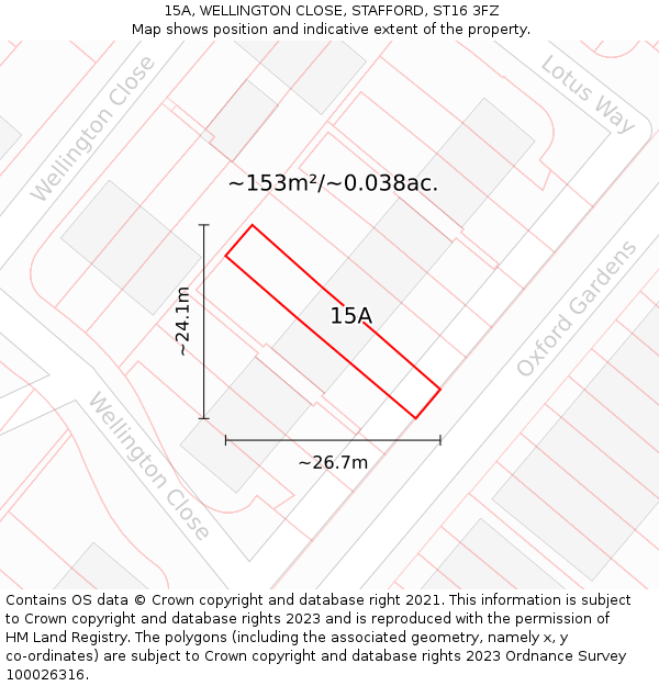 15A, WELLINGTON CLOSE, STAFFORD, ST16 3FZ: Plot and title map