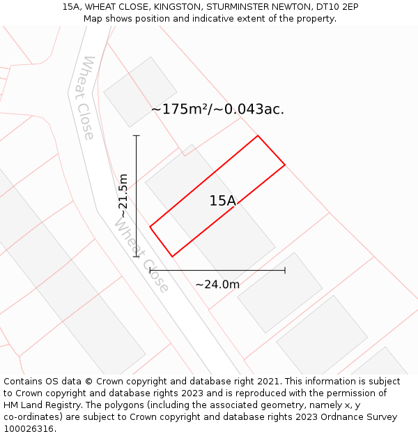 15A, WHEAT CLOSE, KINGSTON, STURMINSTER NEWTON, DT10 2EP: Plot and title map