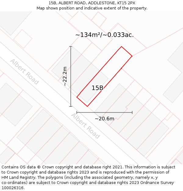 15B, ALBERT ROAD, ADDLESTONE, KT15 2PX: Plot and title map