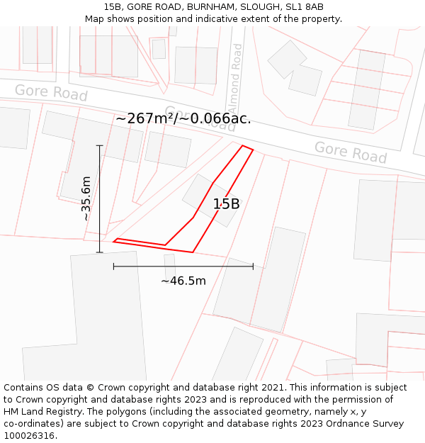 15B, GORE ROAD, BURNHAM, SLOUGH, SL1 8AB: Plot and title map