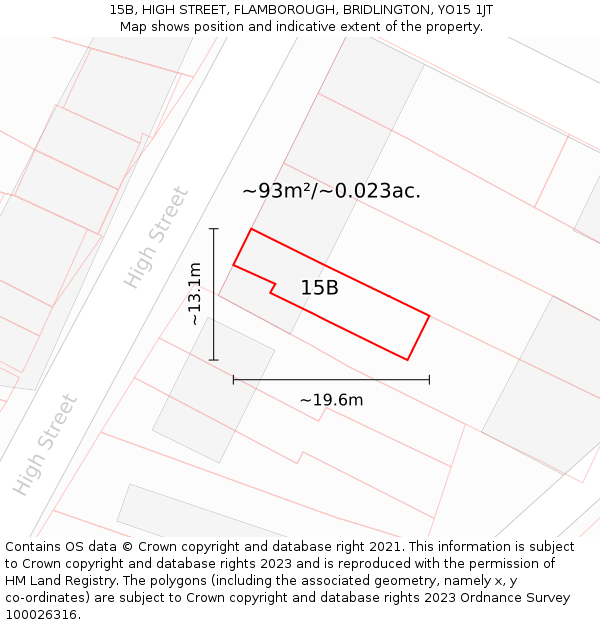 15B, HIGH STREET, FLAMBOROUGH, BRIDLINGTON, YO15 1JT: Plot and title map