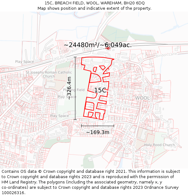 15C, BREACH FIELD, WOOL, WAREHAM, BH20 6DQ: Plot and title map