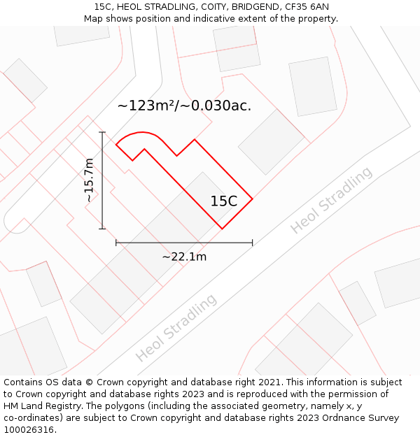 15C, HEOL STRADLING, COITY, BRIDGEND, CF35 6AN: Plot and title map