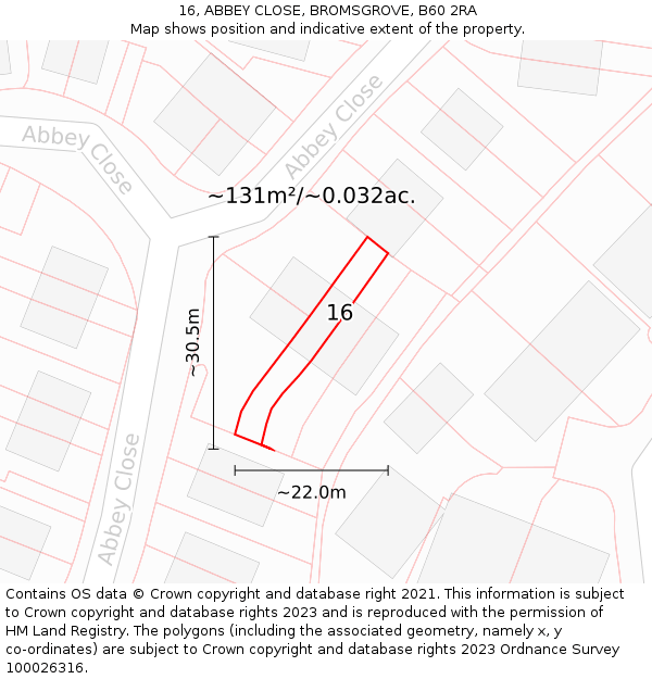16, ABBEY CLOSE, BROMSGROVE, B60 2RA: Plot and title map