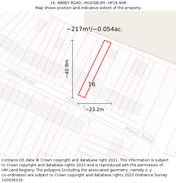 16, ABBEY ROAD, AYLESBURY, HP19 9NR: Plot and title map