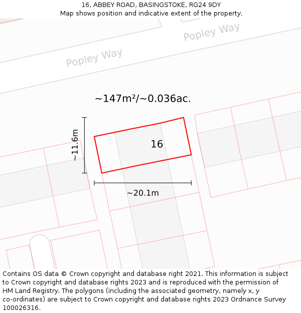 16, ABBEY ROAD, BASINGSTOKE, RG24 9DY: Plot and title map