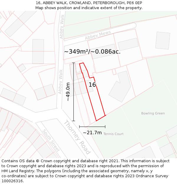 16, ABBEY WALK, CROWLAND, PETERBOROUGH, PE6 0EP: Plot and title map