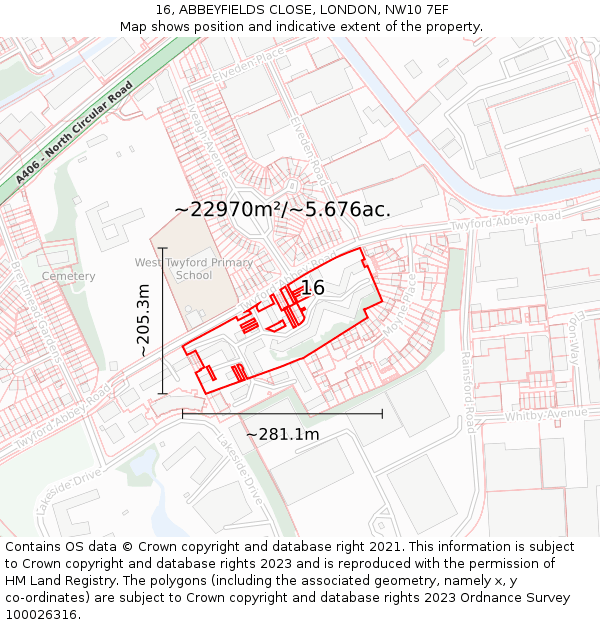 16, ABBEYFIELDS CLOSE, LONDON, NW10 7EF: Plot and title map