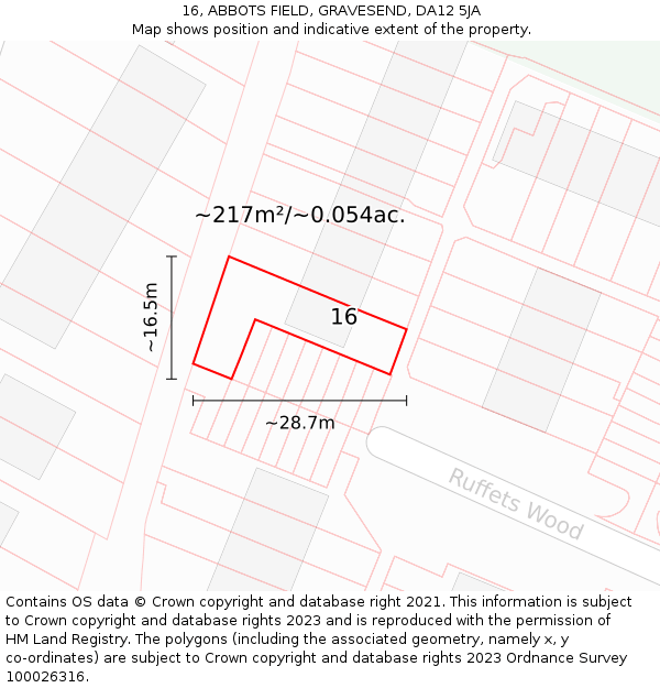 16, ABBOTS FIELD, GRAVESEND, DA12 5JA: Plot and title map