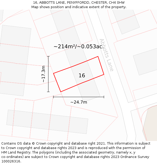 16, ABBOTTS LANE, PENYFFORDD, CHESTER, CH4 0HW: Plot and title map