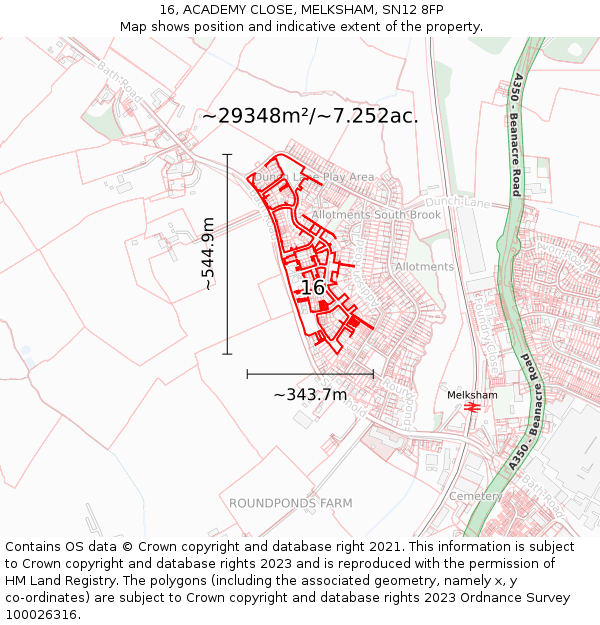 16, ACADEMY CLOSE, MELKSHAM, SN12 8FP: Plot and title map