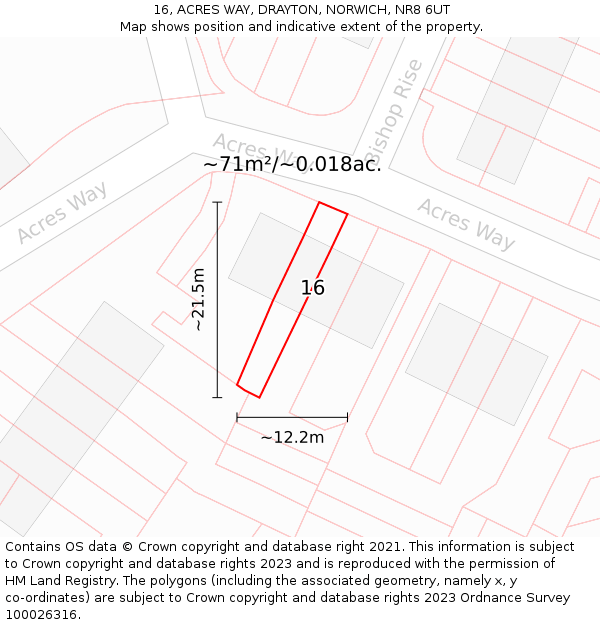 16, ACRES WAY, DRAYTON, NORWICH, NR8 6UT: Plot and title map