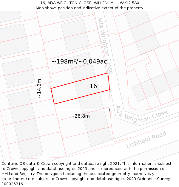 16, ADA WRIGHTON CLOSE, WILLENHALL, WV12 5AX: Plot and title map