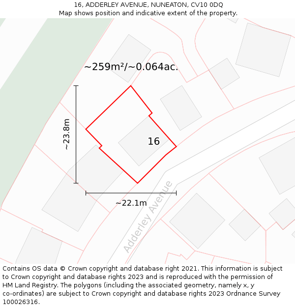 16, ADDERLEY AVENUE, NUNEATON, CV10 0DQ: Plot and title map