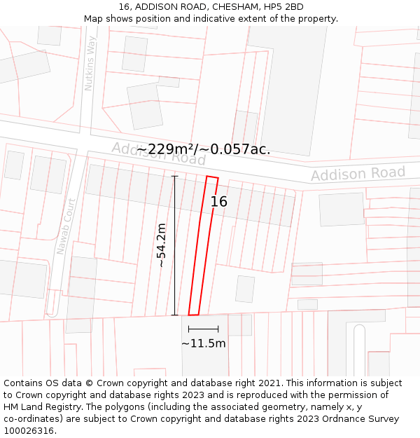 16, ADDISON ROAD, CHESHAM, HP5 2BD: Plot and title map