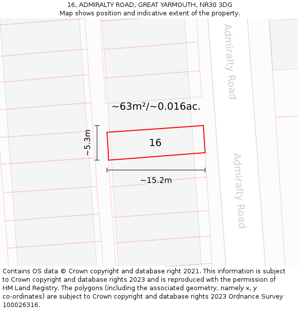16, ADMIRALTY ROAD, GREAT YARMOUTH, NR30 3DG: Plot and title map