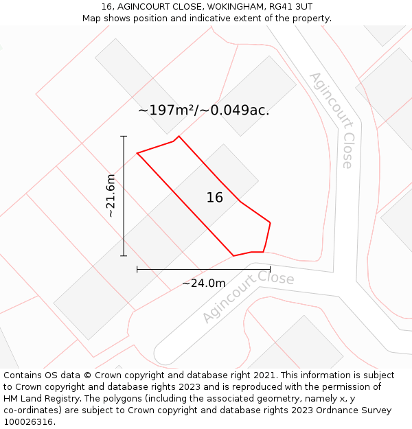 16, AGINCOURT CLOSE, WOKINGHAM, RG41 3UT: Plot and title map
