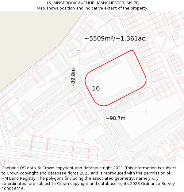 16, AINSBROOK AVENUE, MANCHESTER, M9 7FJ: Plot and title map