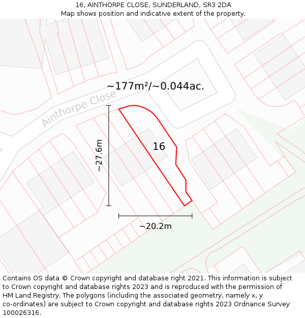 16, AINTHORPE CLOSE, SUNDERLAND, SR3 2DA: Plot and title map