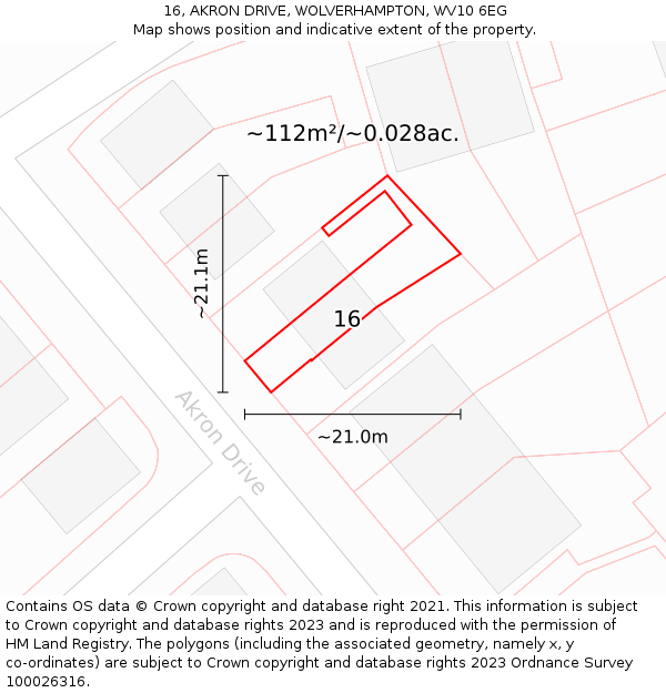 16, AKRON DRIVE, WOLVERHAMPTON, WV10 6EG: Plot and title map