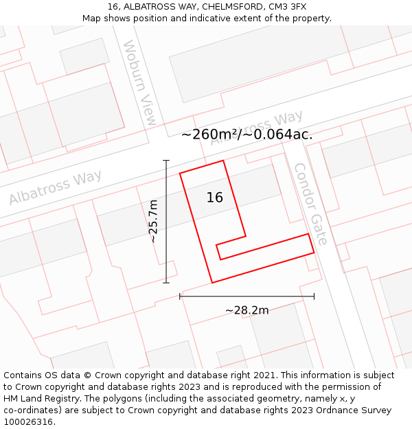 16, ALBATROSS WAY, CHELMSFORD, CM3 3FX: Plot and title map