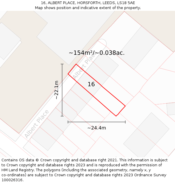 16, ALBERT PLACE, HORSFORTH, LEEDS, LS18 5AE: Plot and title map