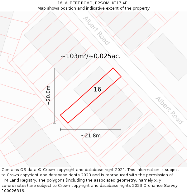 16, ALBERT ROAD, EPSOM, KT17 4EH: Plot and title map