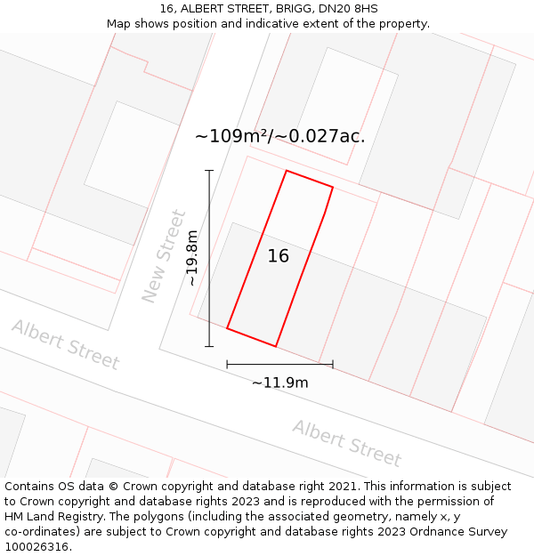 16, ALBERT STREET, BRIGG, DN20 8HS: Plot and title map